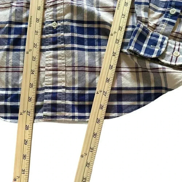 Tommy Hilfiger button up long sleeve flannel shirt plaid size large beige blue - Picture 12 of 13